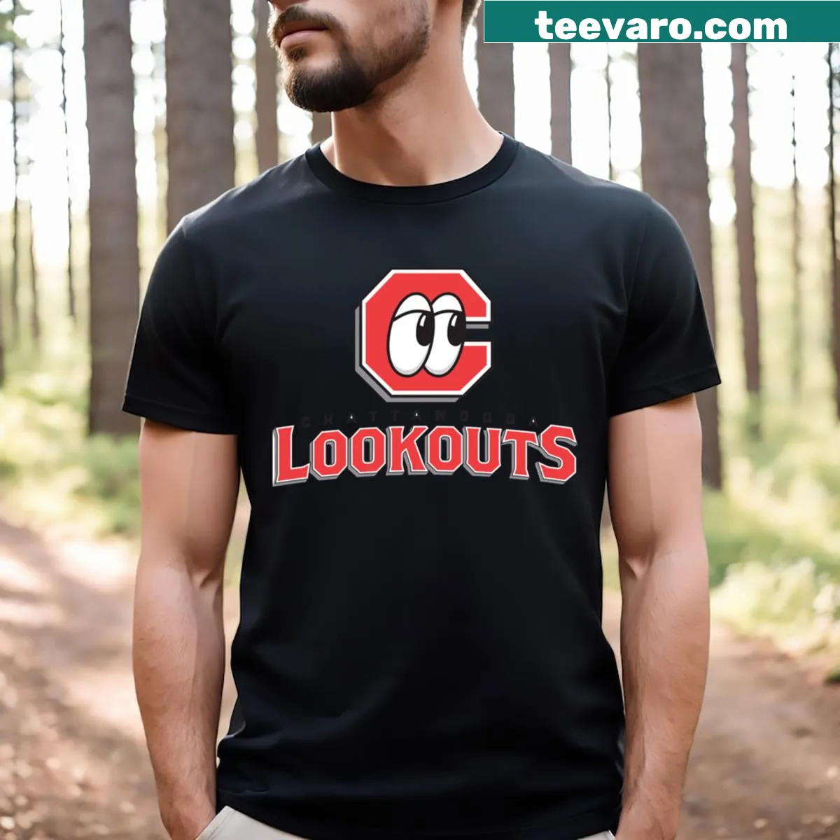Chattanooga Lookouts T-shirt with team logo illustration celebrating local baseball — on a men's t-shirt