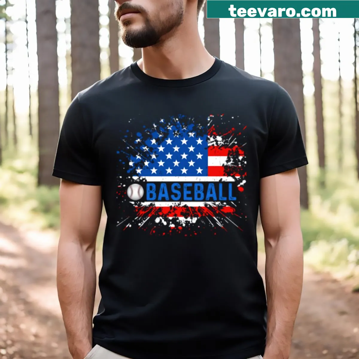 Collage T-shirt featuring various baseball-themed illustrations — on a men's t-shirt