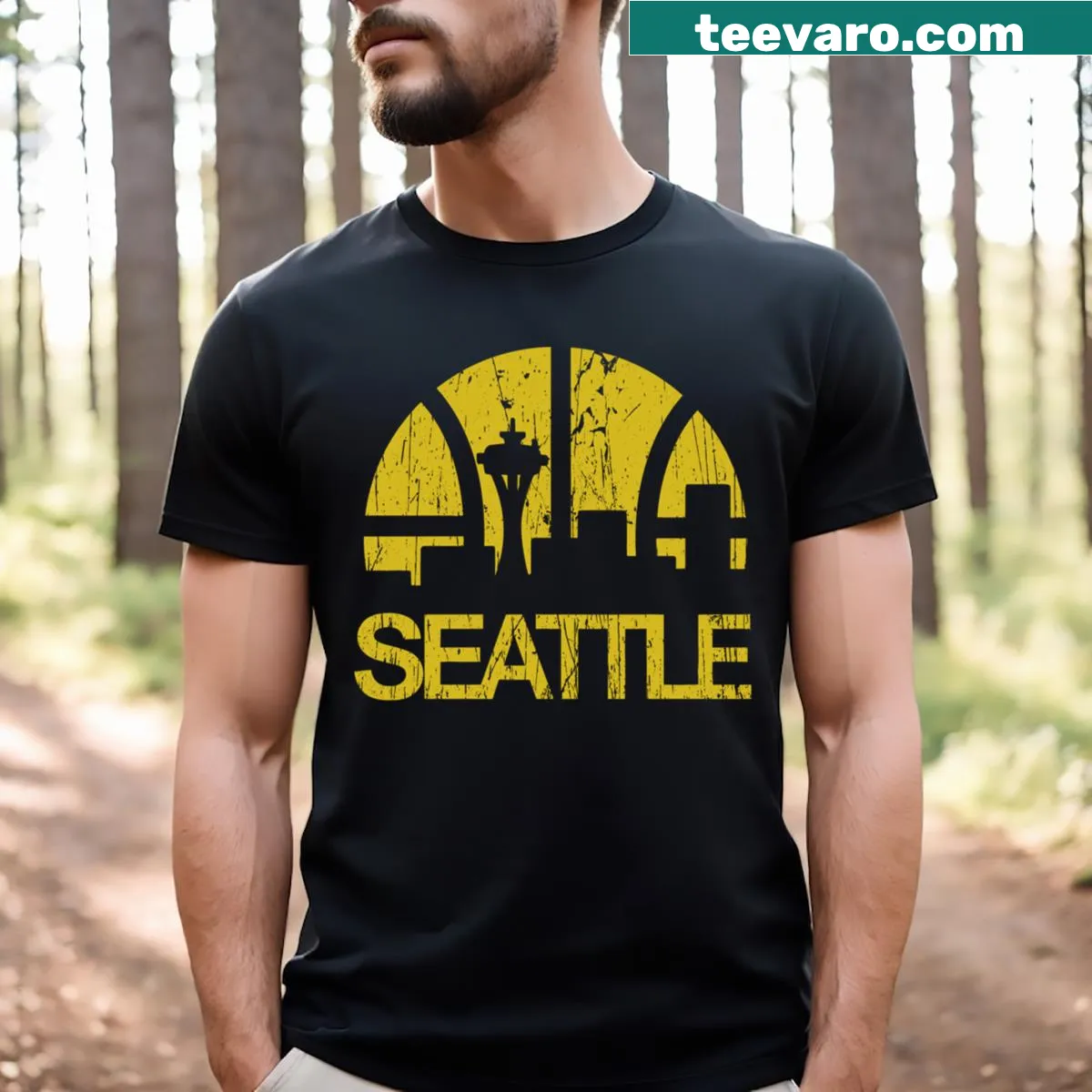 Seattle Supersonics T-shirt featuring skyline design. — on a men's t-shirt
