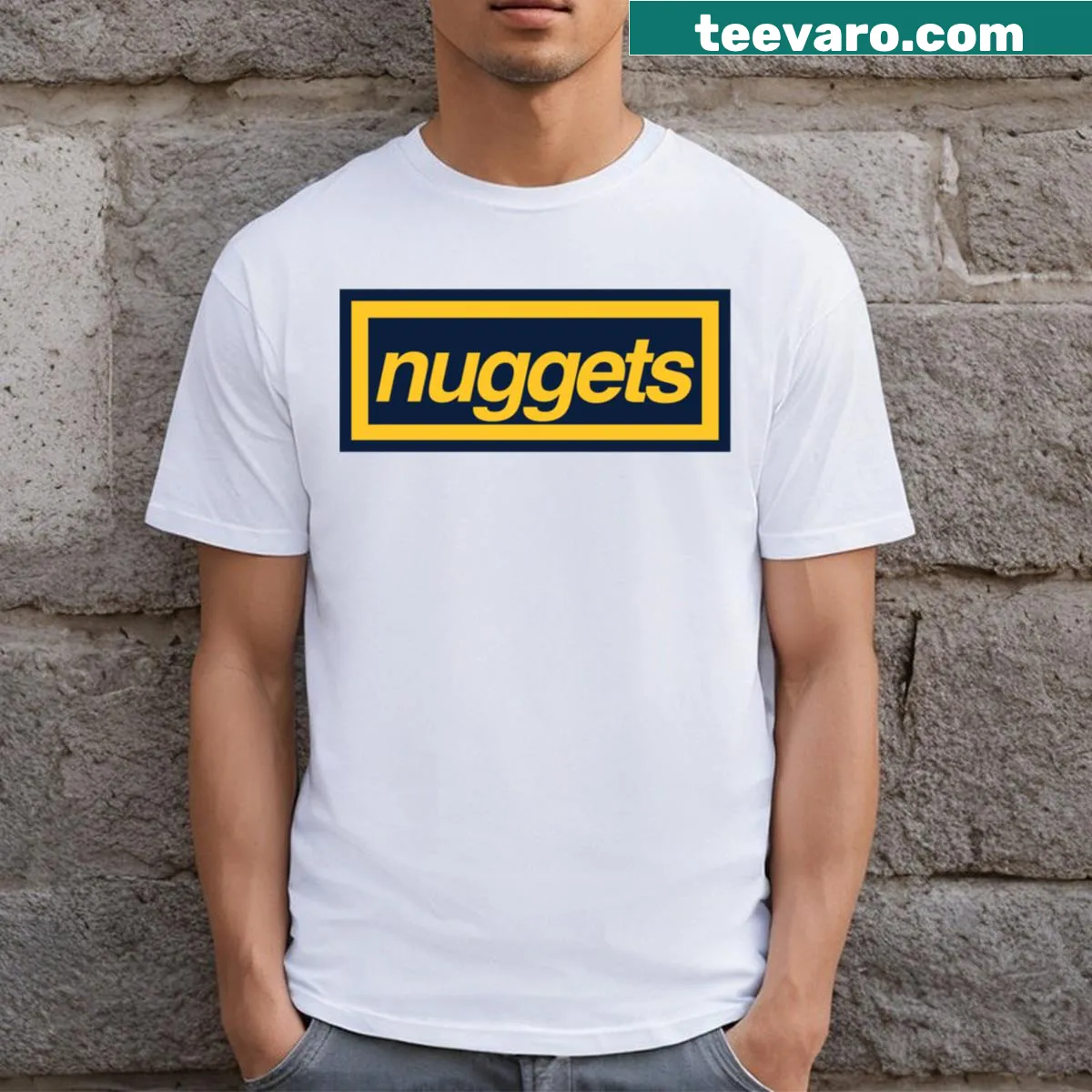 Denver Nuggets T-shirt with box logo design. — on a men's t-shirt