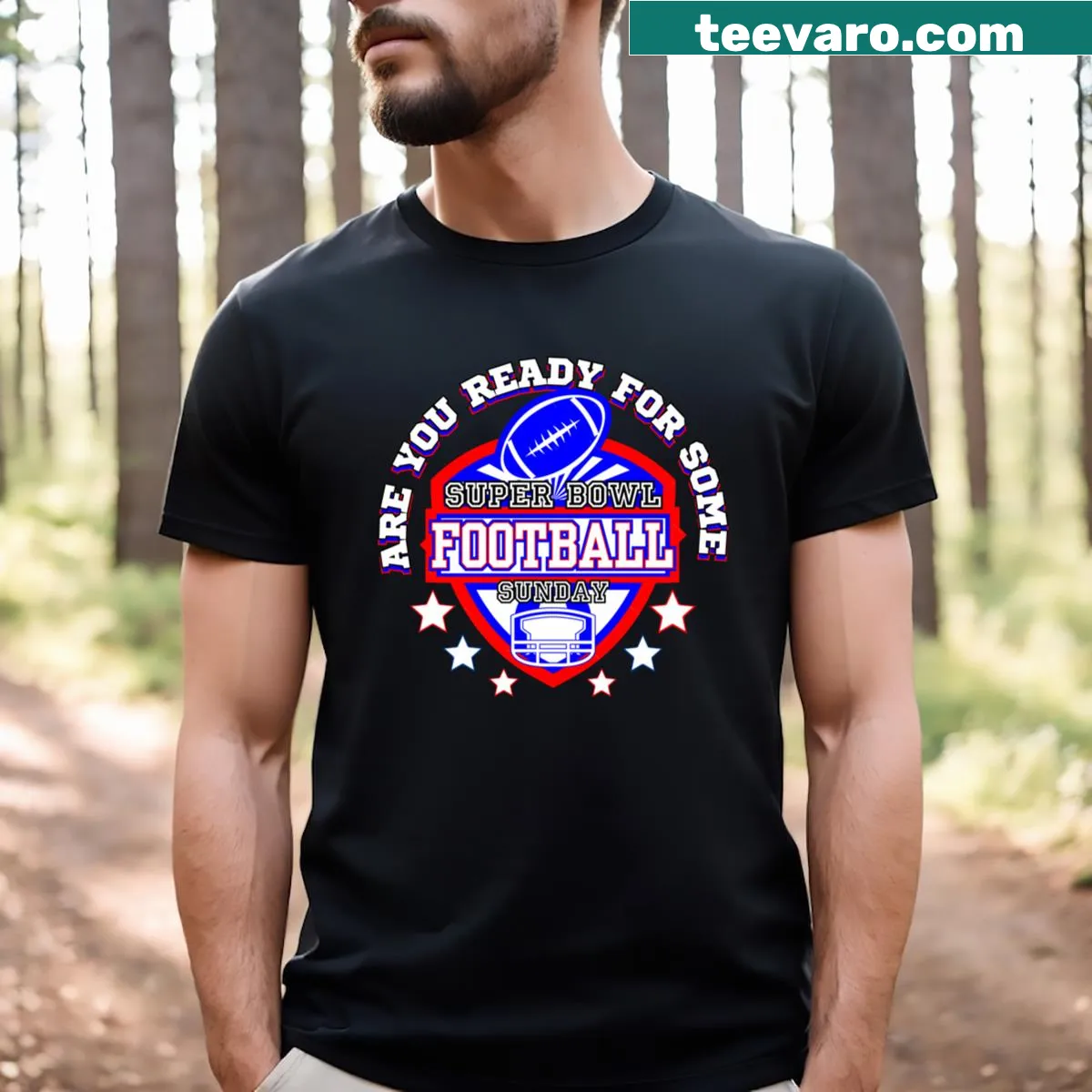 Football Super Bowl Sunday t-shirt featuring celebratory graphic — on a men's t-shirt