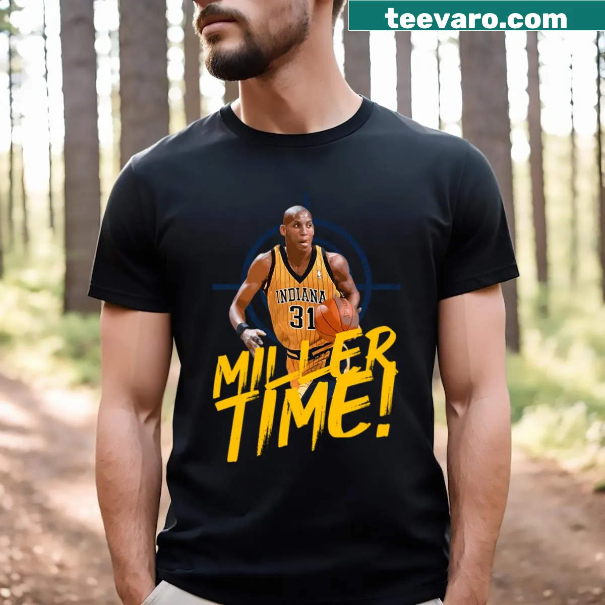 Essential T-shirt featuring graphic of Reggie Miller — on a men's t-shirt