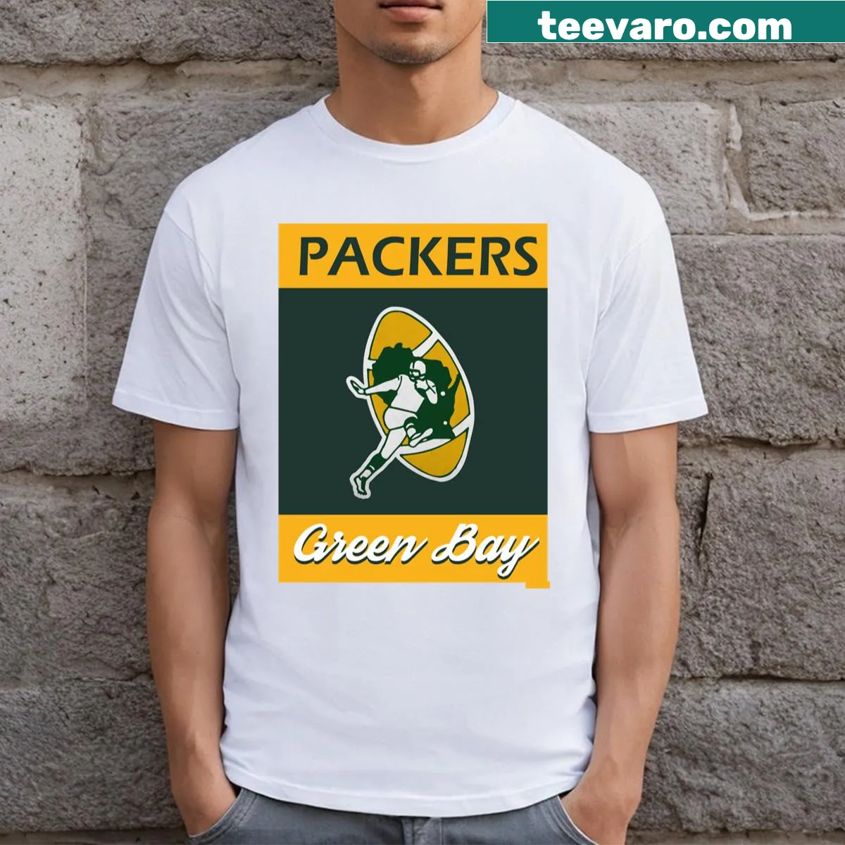 Illustrative poster T-shirt representing Green Bay — on a men's t-shirt