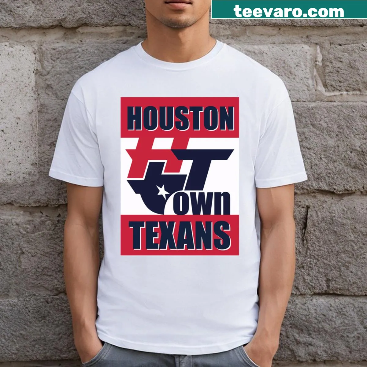 Vintage-style poster design T-shirt for H Town. — on a men's t-shirt
