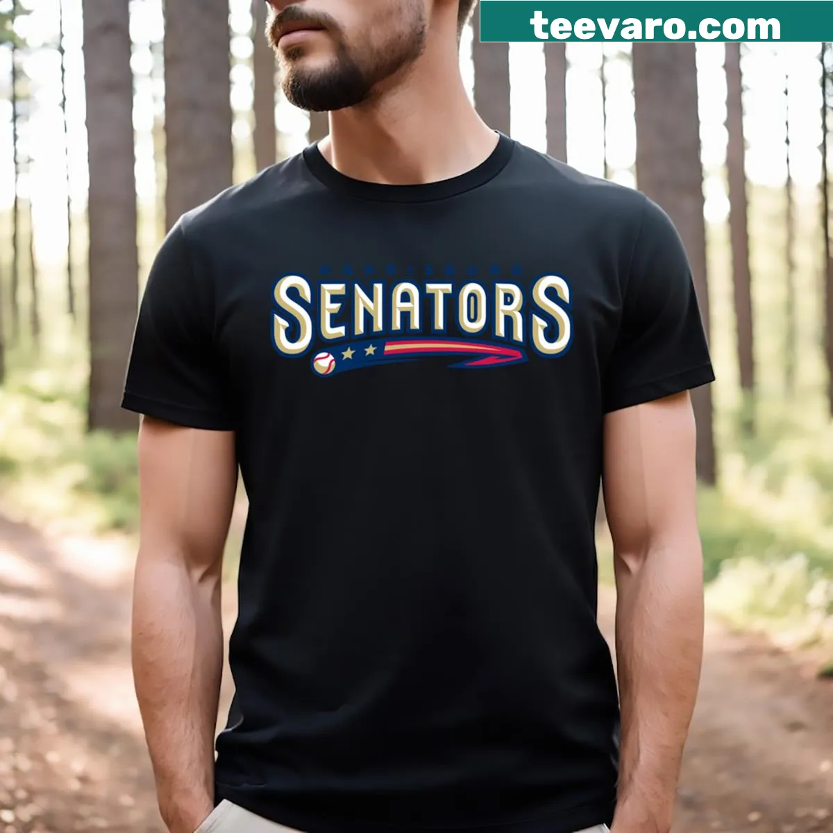 Harrisburg Senators essential T-shirt featuring team icons — on a men's t-shirt