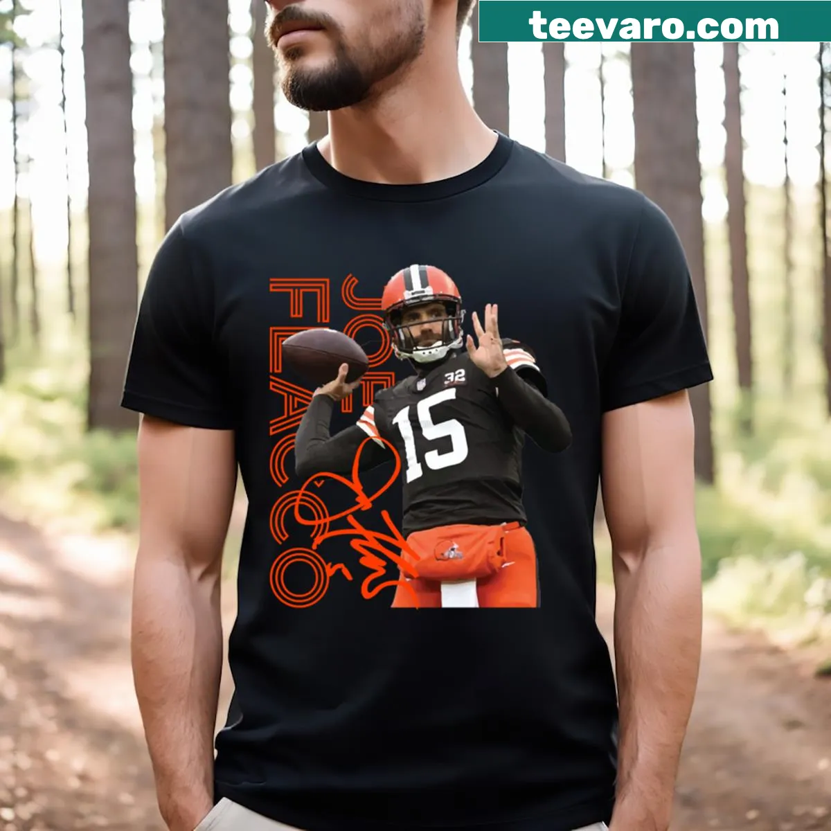 Joe Flacco T-shirt featuring his name prominently — on a men's t-shirt