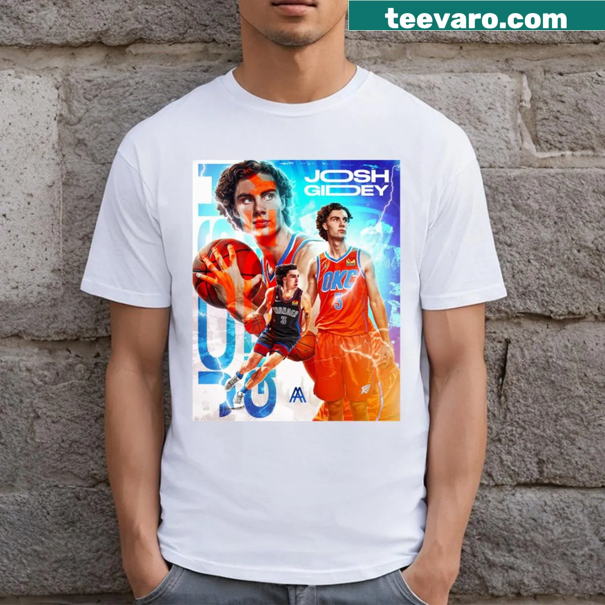 T-shirt featuring Josh Giddey and Oklahoma City Thunder design — on a men's t-shirt