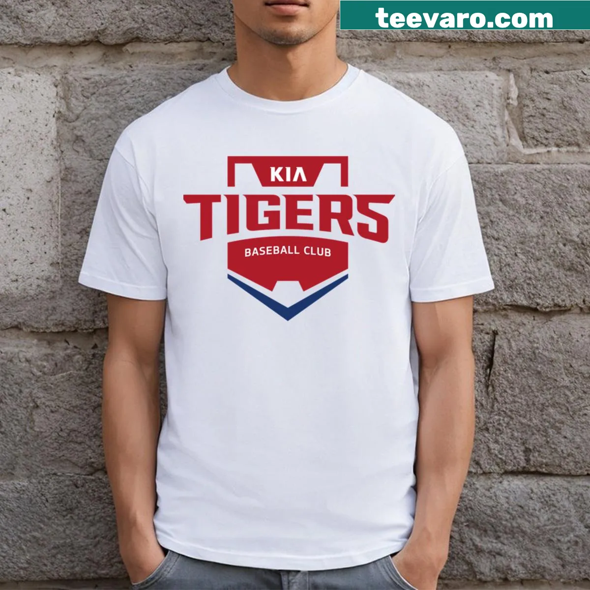 Kia Tigers logo emblem t-shirt for Korean baseball fans — on a men's t-shirt