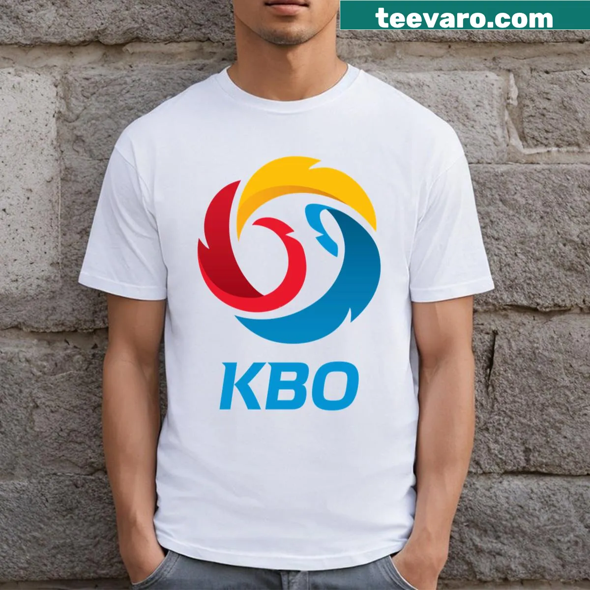 Kbo Logo Emblem T-shirt with a bold graphic representing Korean baseball — on a men's t-shirt