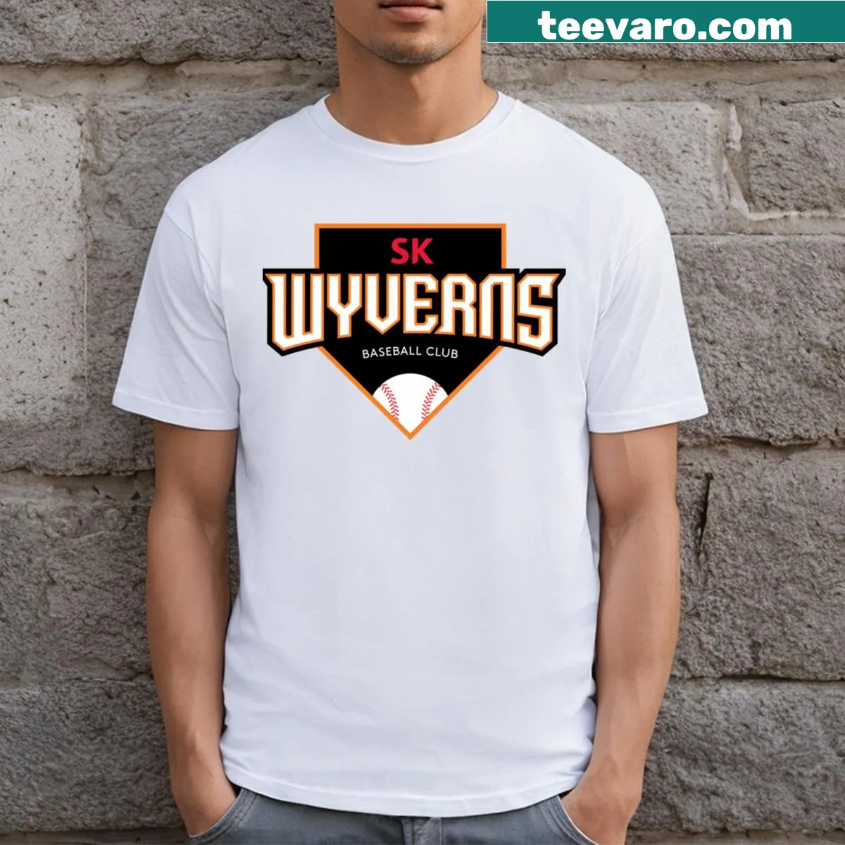 Kbo SK Wyverns logo t-shirt for fans of Korean baseball. — on a men's t-shirt