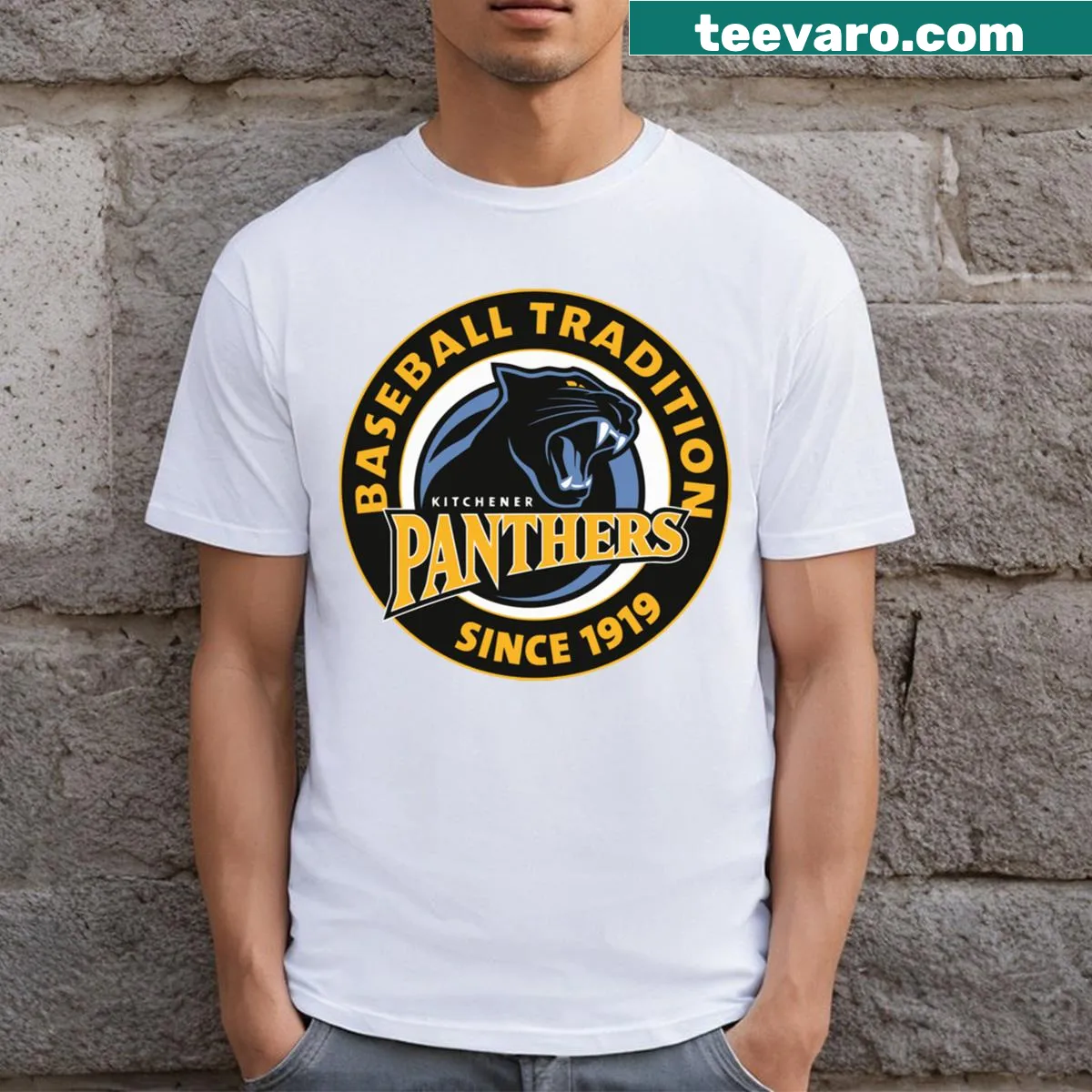 Kitchener Panthers t-shirt with a bold team logo — on a men's t-shirt