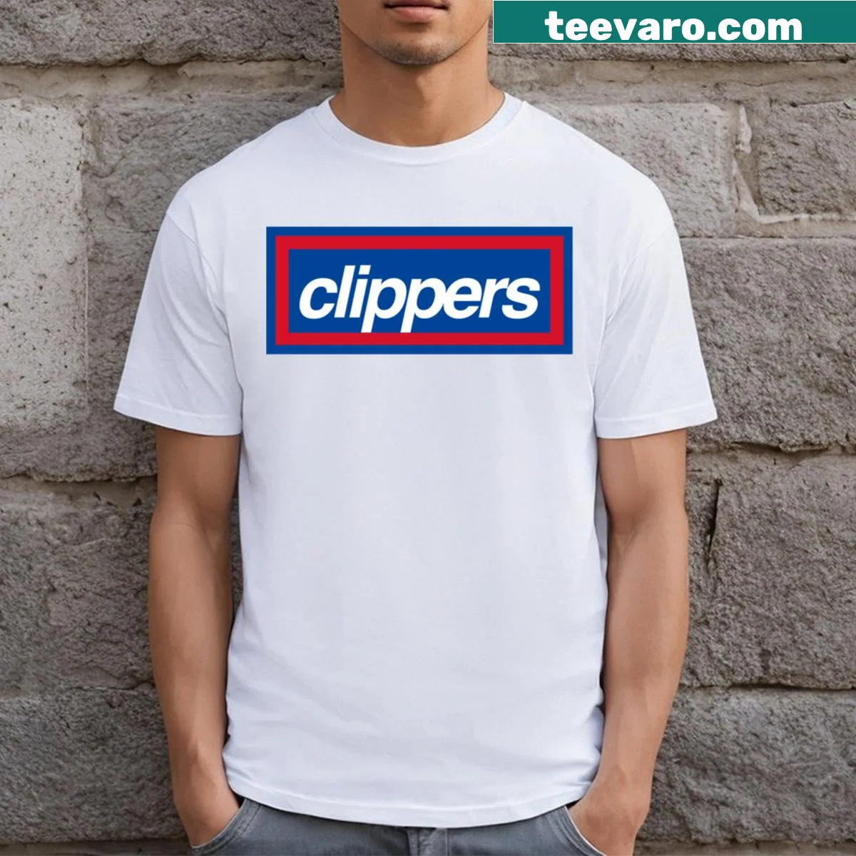 LA Clippers box logo t-shirt with bold team emblem — on a men's t-shirt