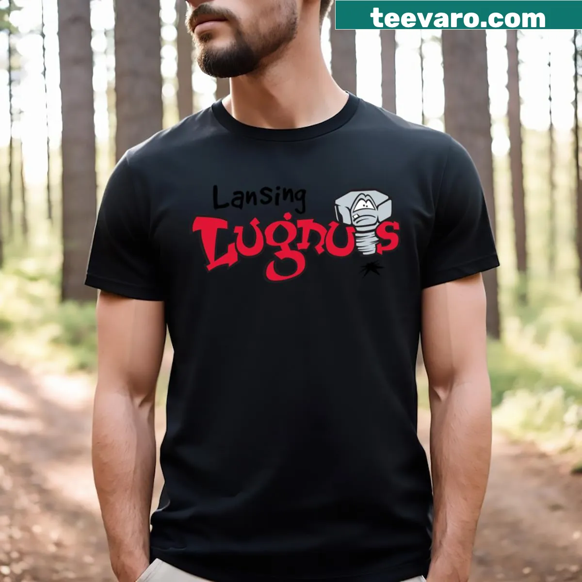 Lansing Lugnuts icon design t-shirt — on a men's t-shirt