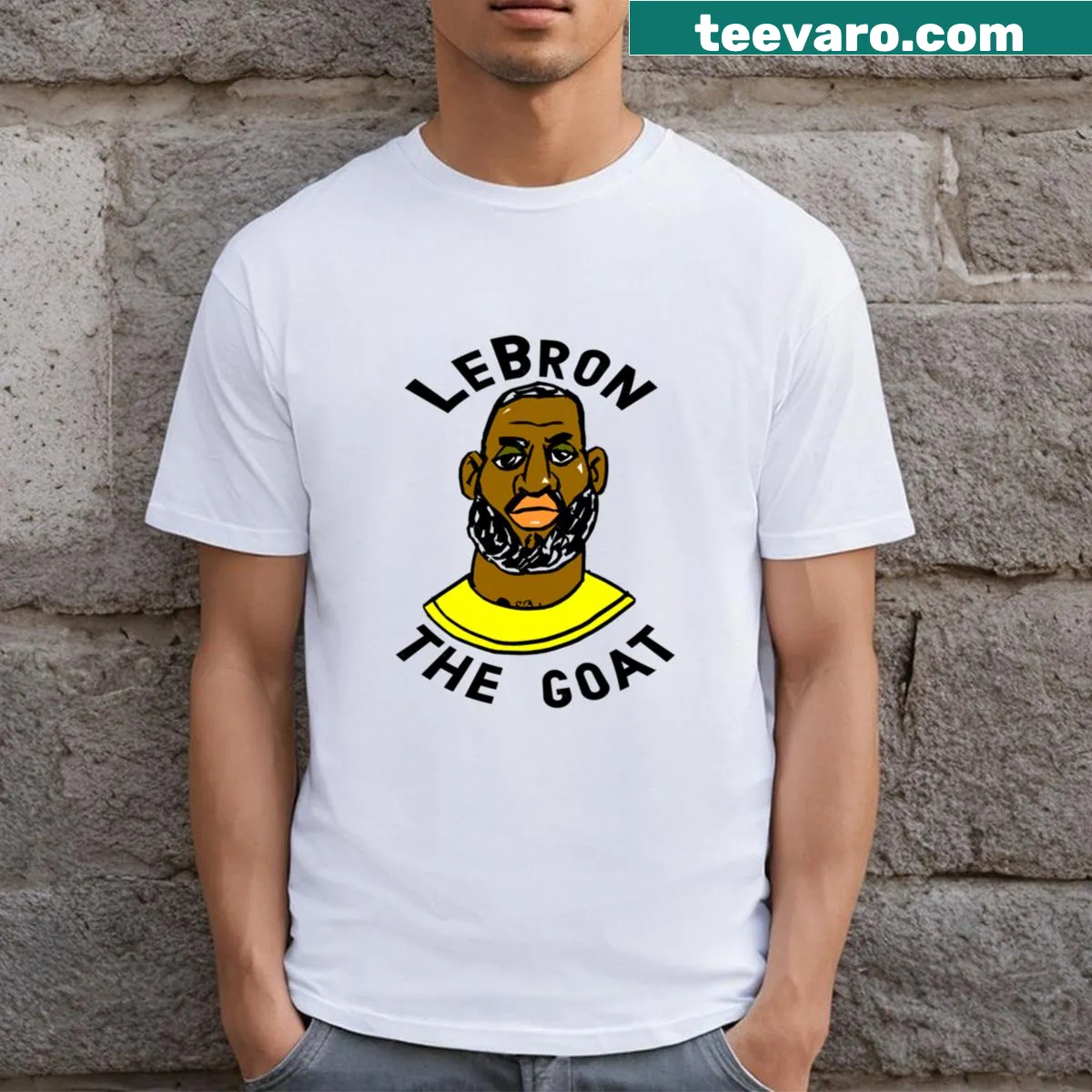 LeBron James tribute T-shirt with 'The Goat' text — on a men's t-shirt