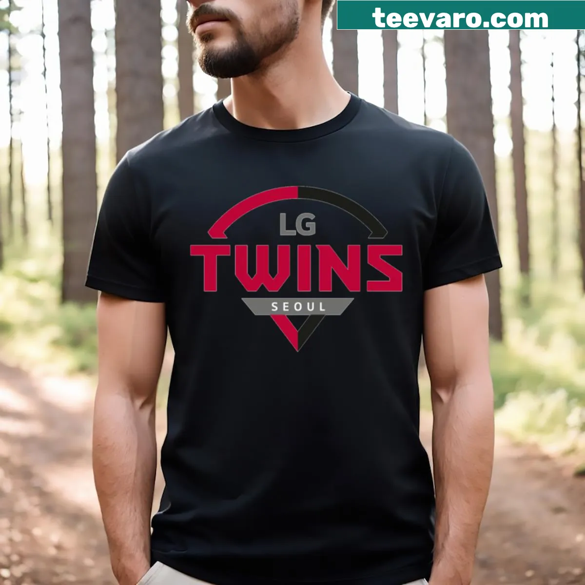 LG Twins logo T-shirt for baseball fans — on a men's t-shirt