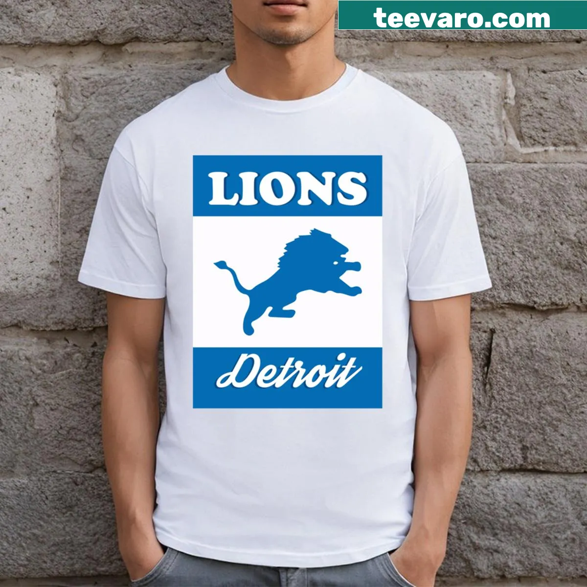 T-shirt featuring a vintage-style lion illustration — on a men's t-shirt