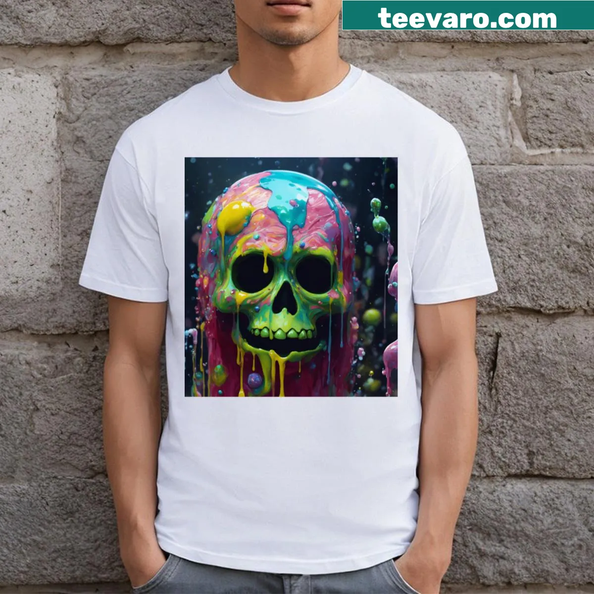 Cartoon-style T-shirt featuring a skeleton design for edgy casual wear. — on a men's t-shirt