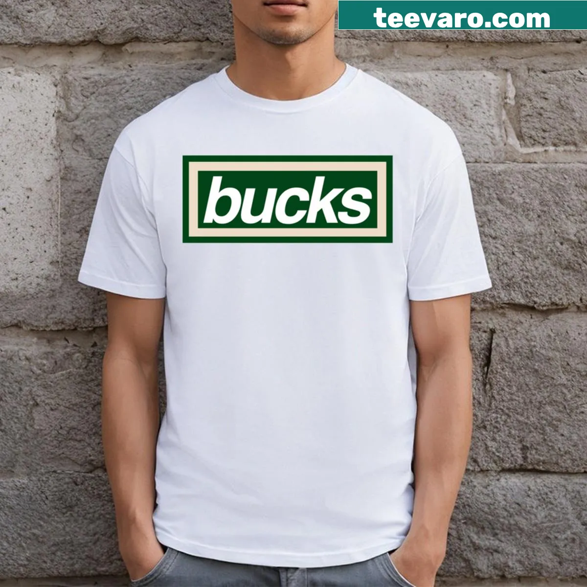 Milwaukee Bucks T-shirt with box logo graphic — on a men's t-shirt