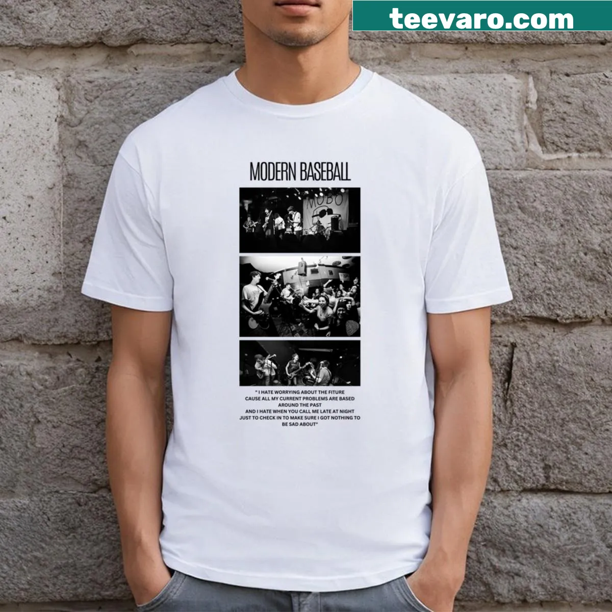 Vintage Modern Baseball t-shirt with classic design — on a men's t-shirt