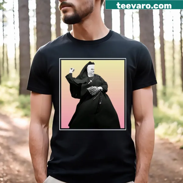 Illustration of nuns playing baseball on a casual t-shirt