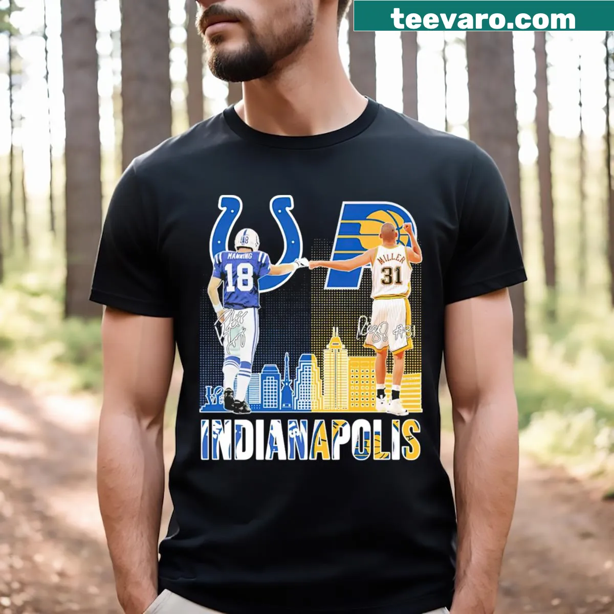 Indianapolis Colts and Pacers signatures T-shirt — on a men's t-shirt