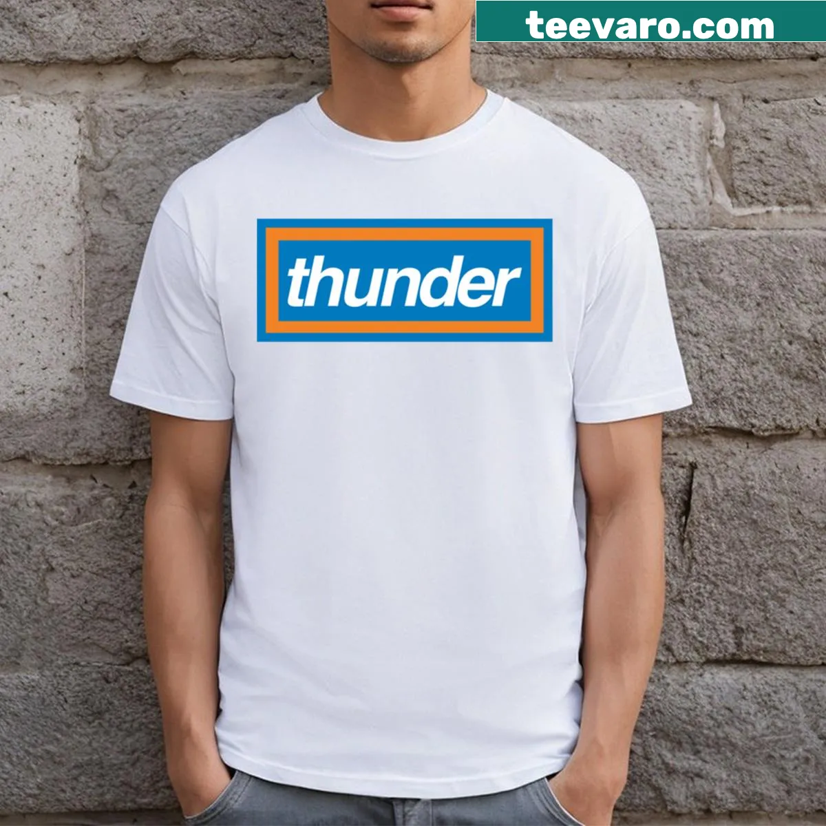 Oklahoma City Thunder t-shirt with Thunder box logo — on a men's t-shirt