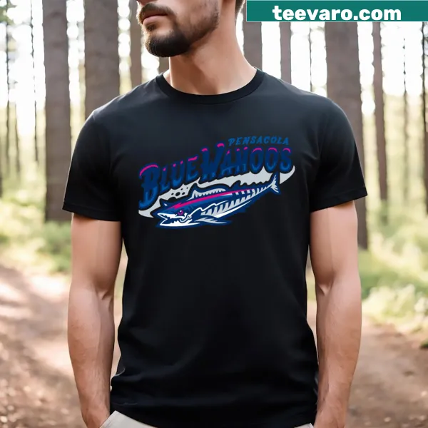 Pensacola Blue Wahoos t-shirt with playful team icon illustrations