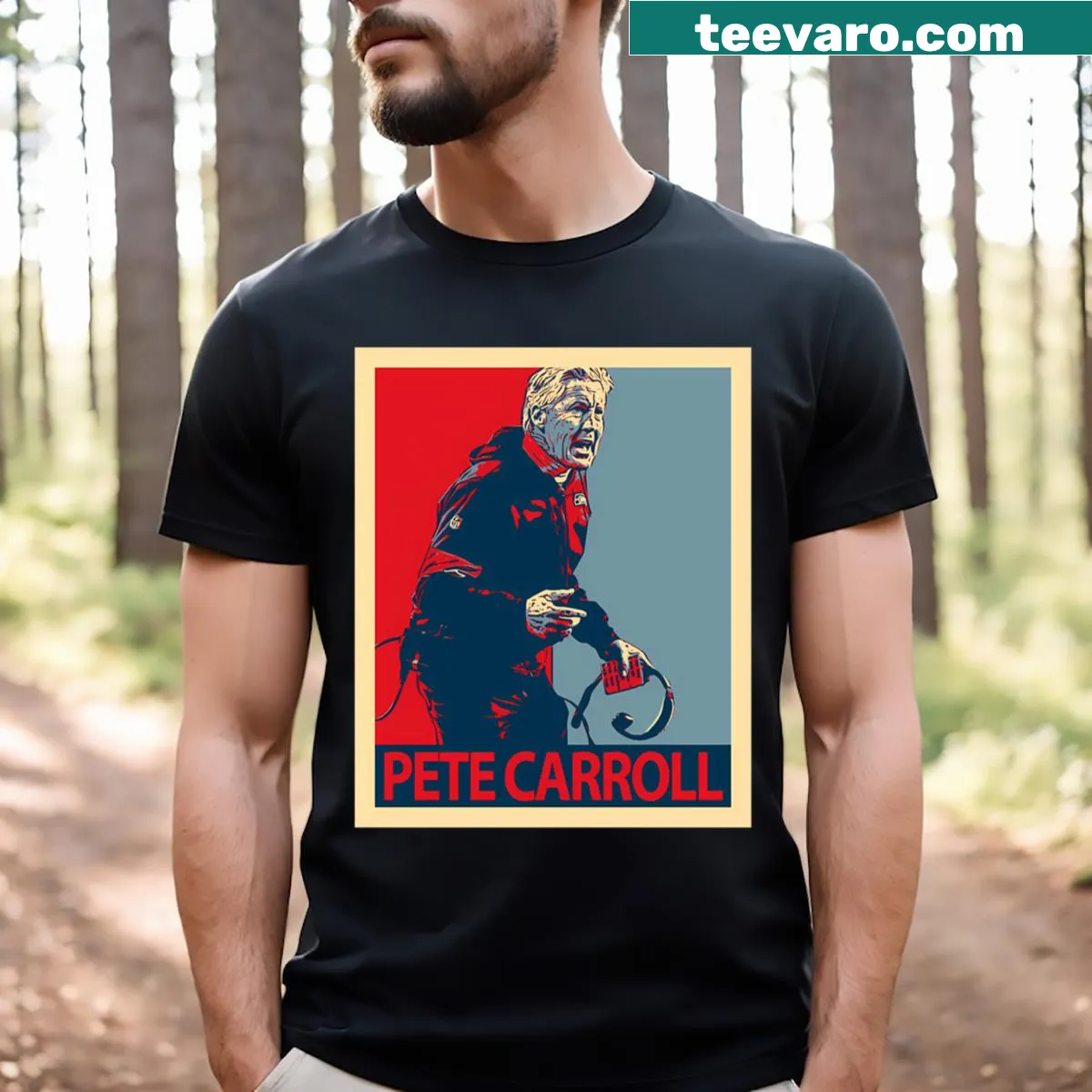 Vintage-style tee honoring coach Pete Carroll — on a men's t-shirt