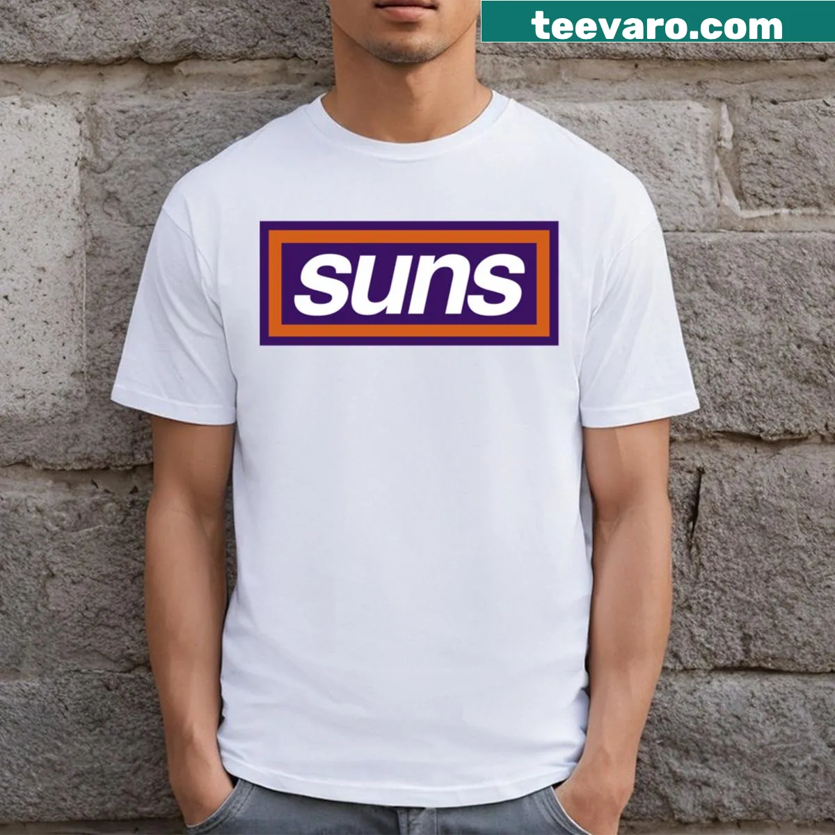 T-shirt featuring the Phoenix Suns box logo — on a men's t-shirt