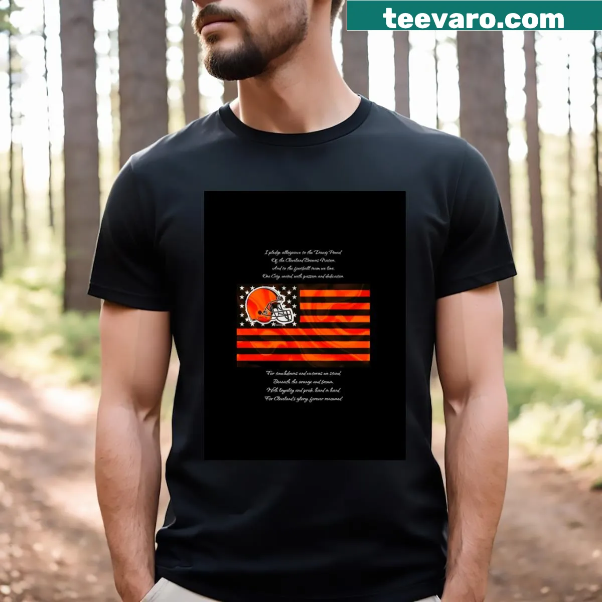 Graphic t-shirt showing support for the Cleveland Browns — on a men's t-shirt
