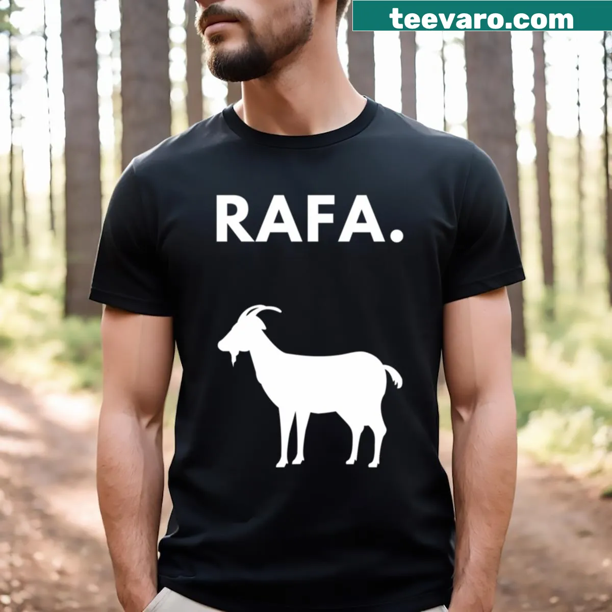 Bold GOAT-themed t-shirt featuring Rafael Nadal — on a men's t-shirt