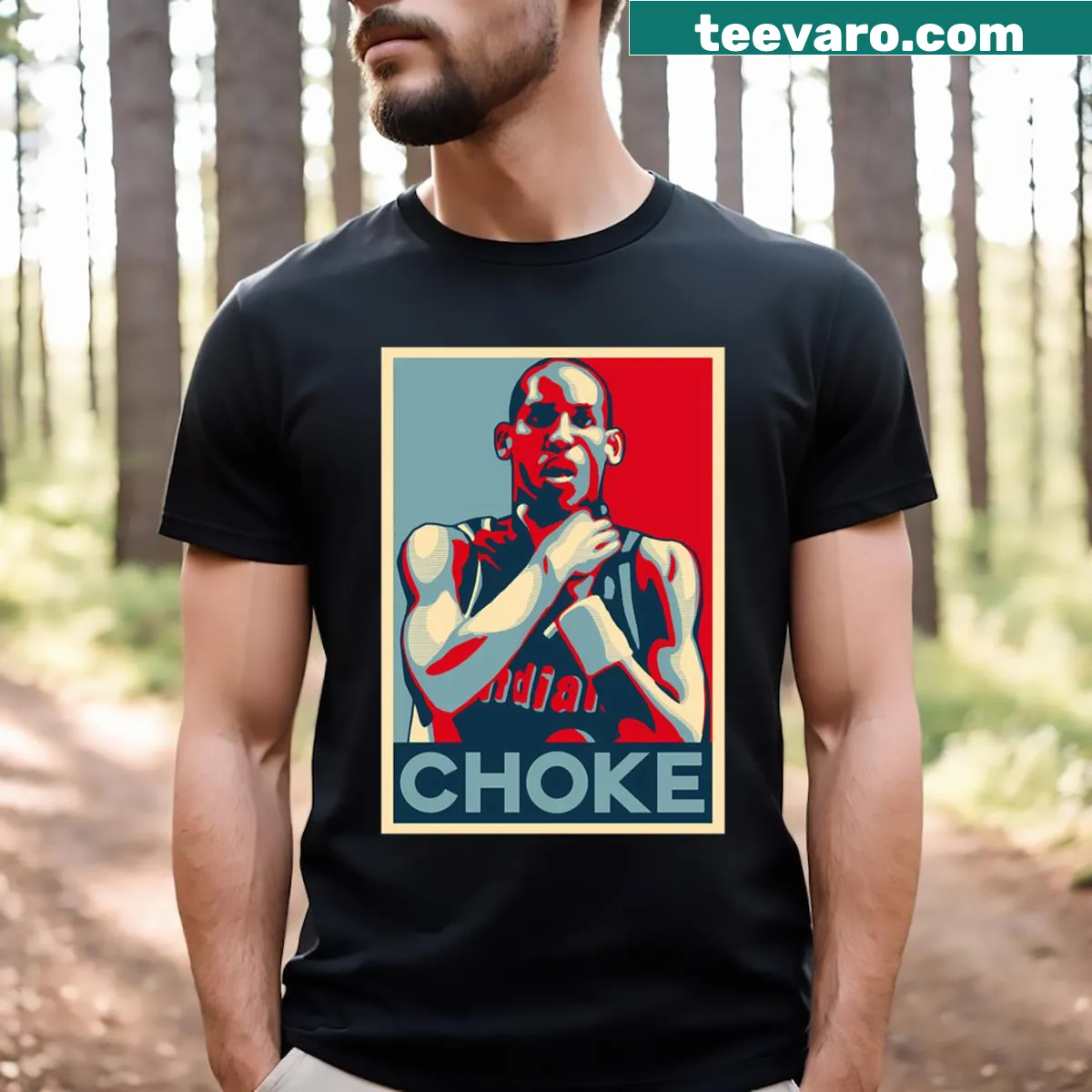 Large print humorous t-shirt featuring sports and political themes. — on a men's t-shirt