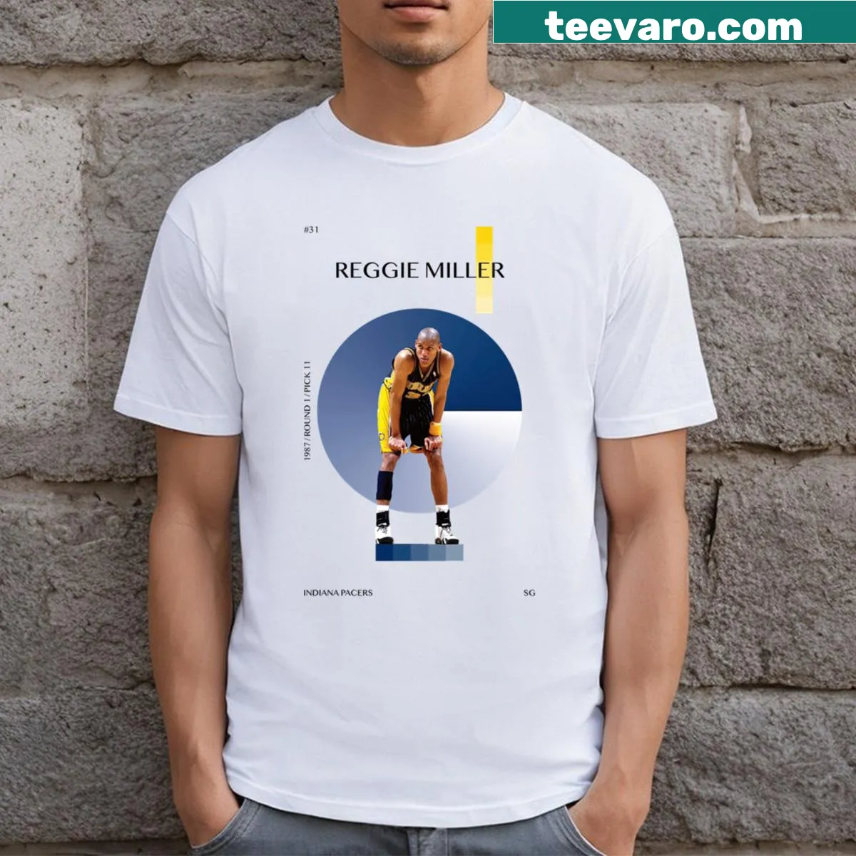 Reggie Miller graphic designed like a poster — on a men's t-shirt