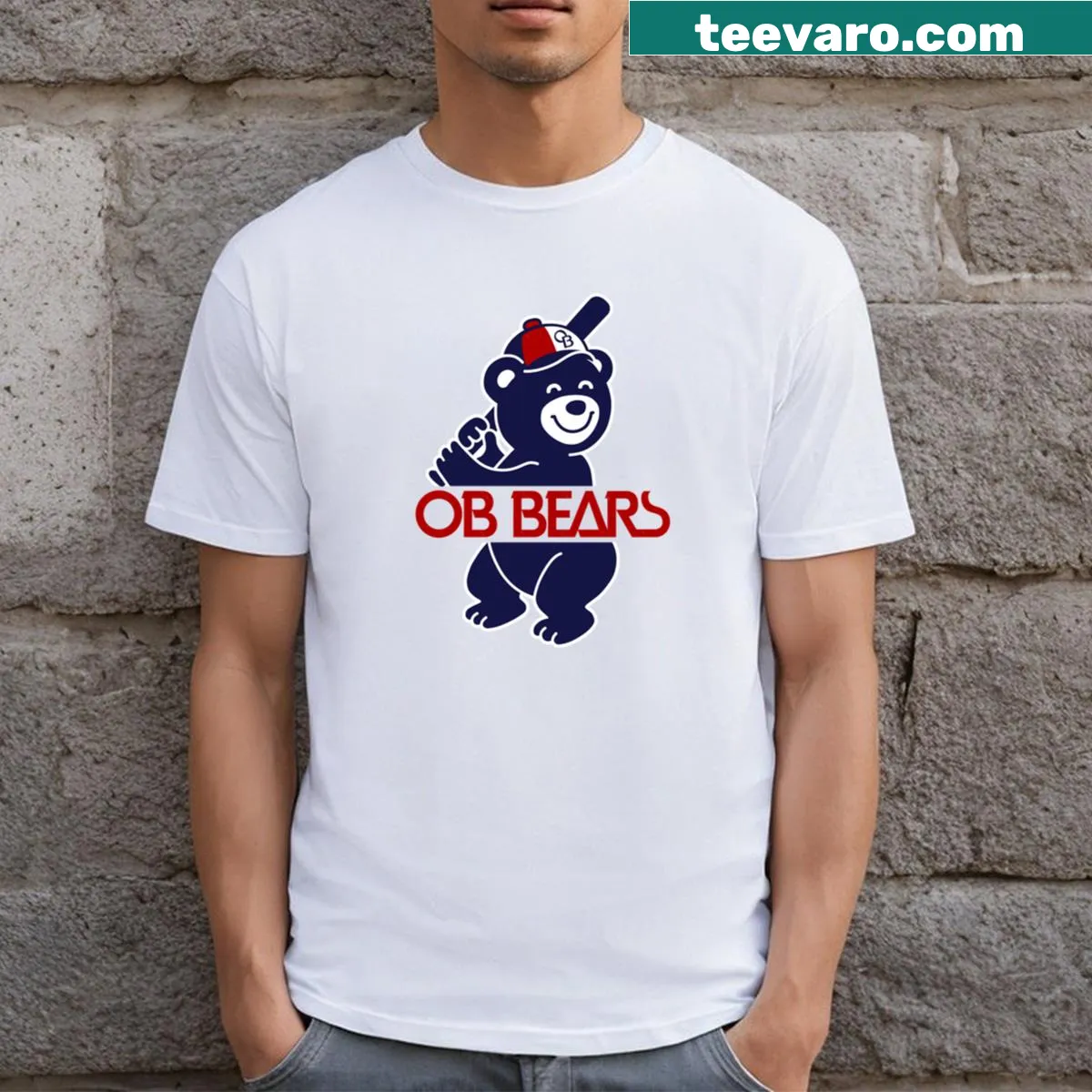 Retro bear graphic t-shirt with a cozy home theme — on a men's t-shirt