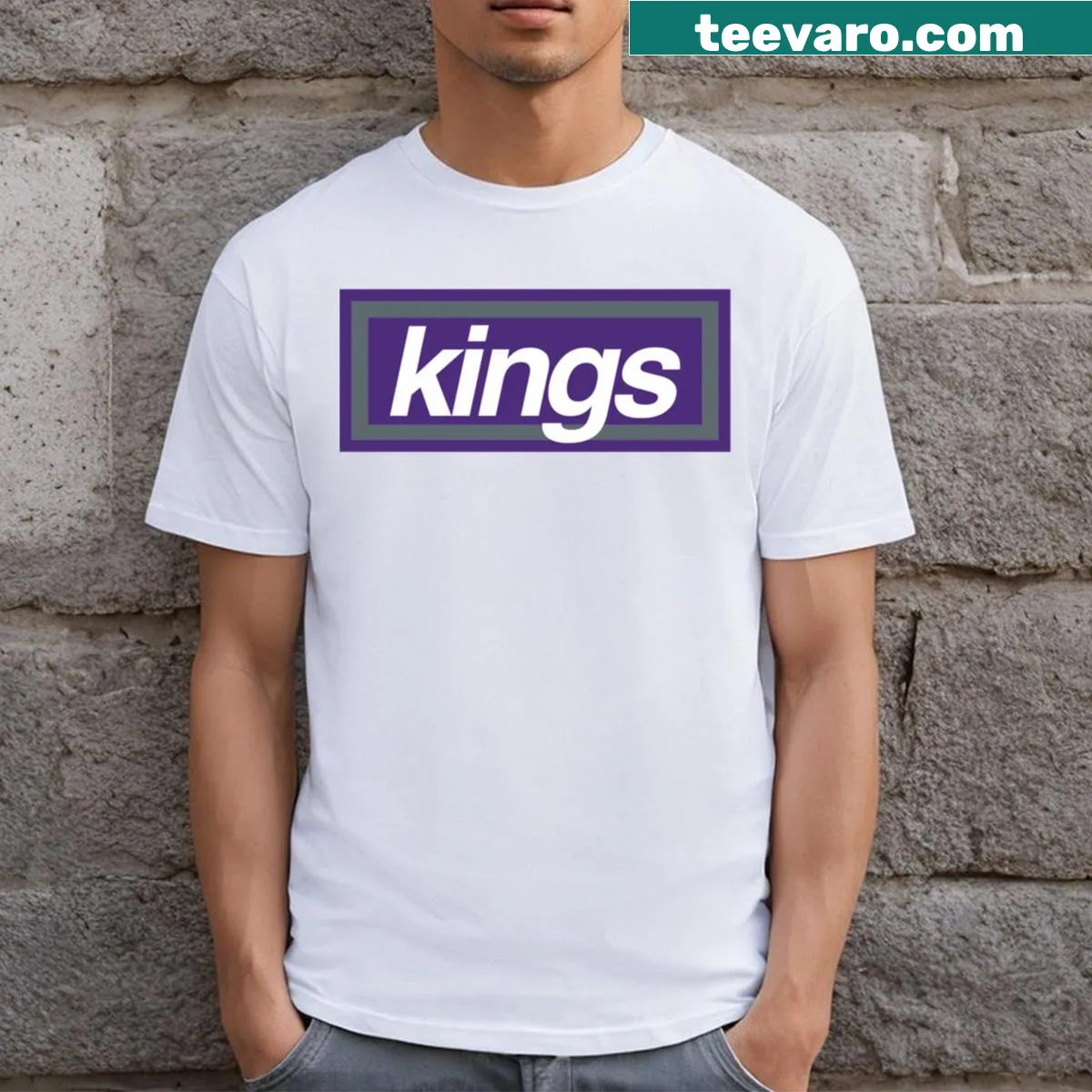 Sacramento Kings box logo graphic — on a men's t-shirt