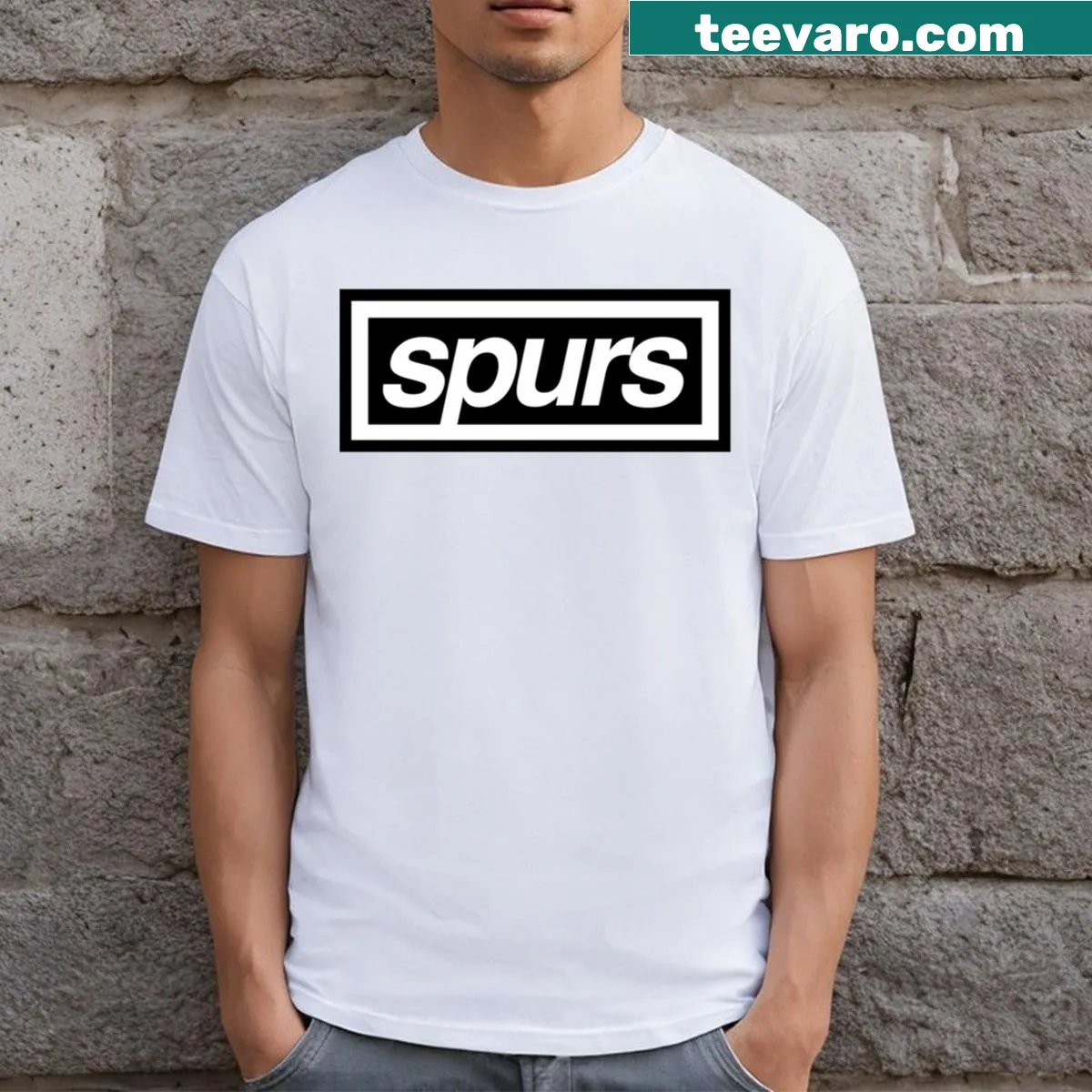 San Antonio Spurs box logo t-shirt — on a men's t-shirt