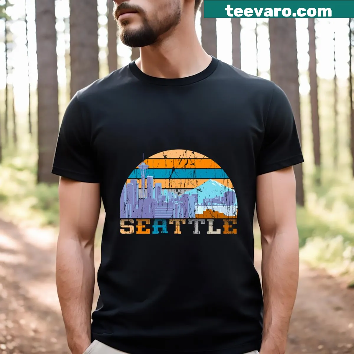 Seattle-themed graphic t-shirt celebrating the city's culture — on a men's t-shirt