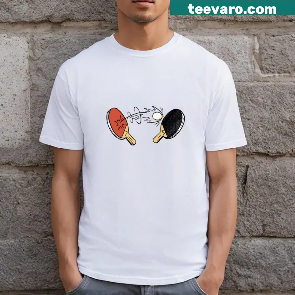 Table tennis themed T-shirt with racket graphic