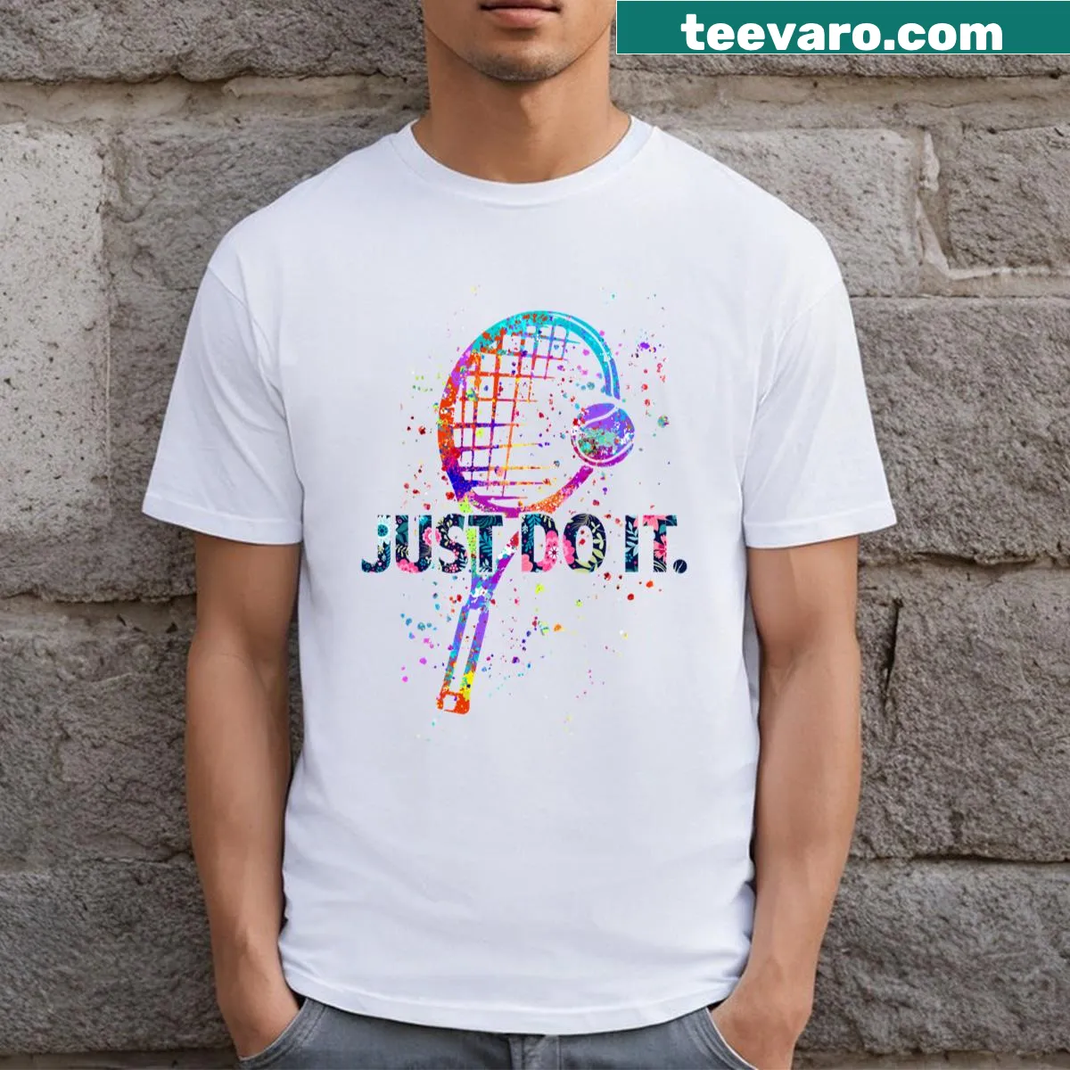 Artistic tennis-themed T-shirt with dynamic design elements — on a men's t-shirt