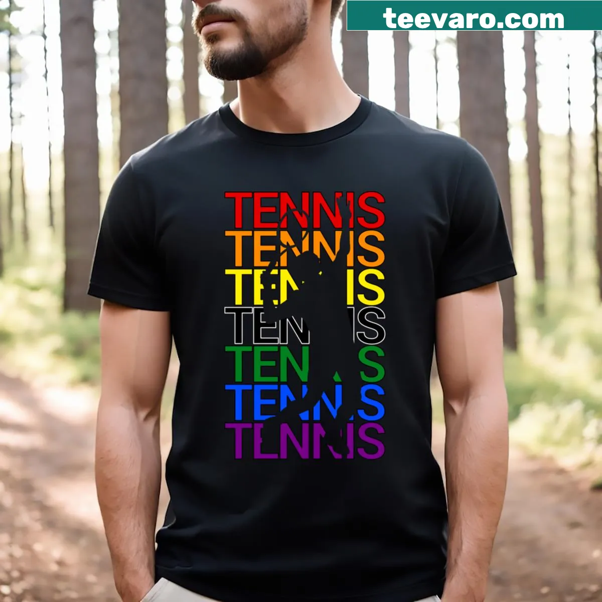 T-shirt featuring a proud tennis player emblem — on a men's t-shirt