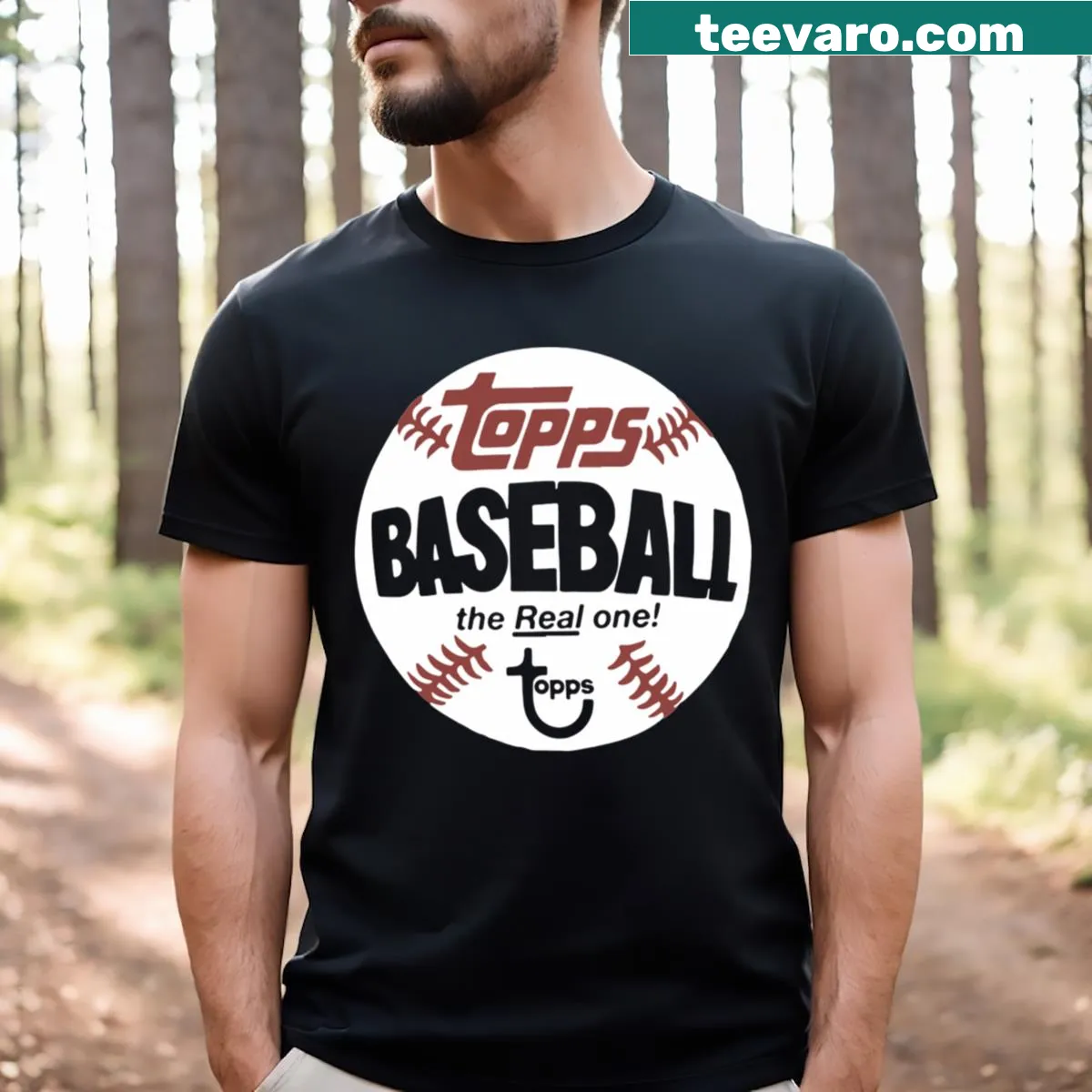 Vintage-style T-shirt featuring Topps Baseball graphic — on a men's t-shirt
