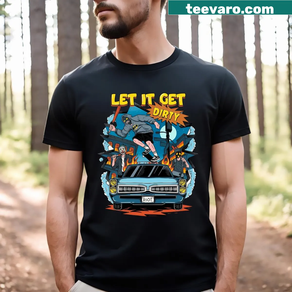 Edgy graphic t-shirt promoting a carefree, rebellious attitude — on a men's t-shirt
