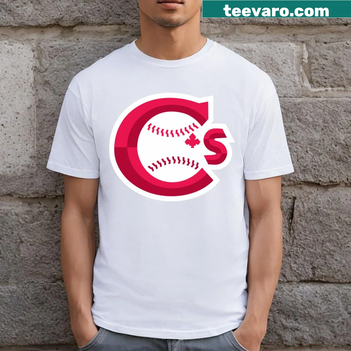 T-shirt featuring the logo of the Vancouver Canadians baseball team — on a men's t-shirt