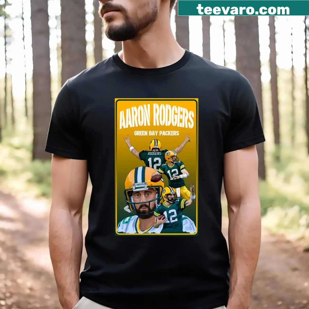 Vintage-style T-shirt honoring Aaron Rodgers with bold graphics — on a men's t-shirt