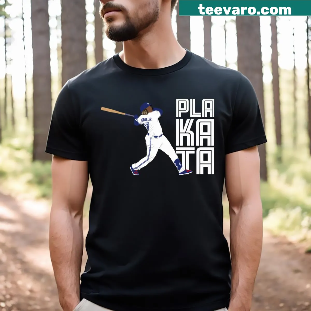 T-shirt featuring the unique typography of 'Vladdy Plakata'. — on a men's t-shirt