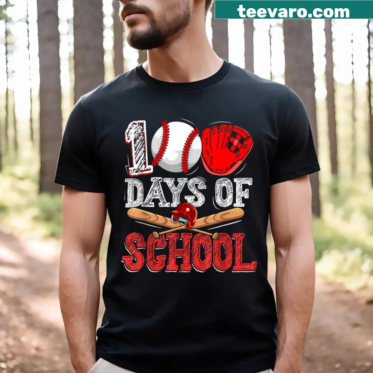 T-shirt for students celebrating 100 days of school with a baseball theme — on a men's t-shirt