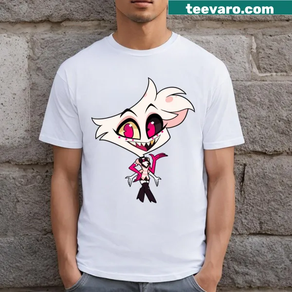 Cute cartoon Angel Dust Chibi t-shirt featuring a whimsical character