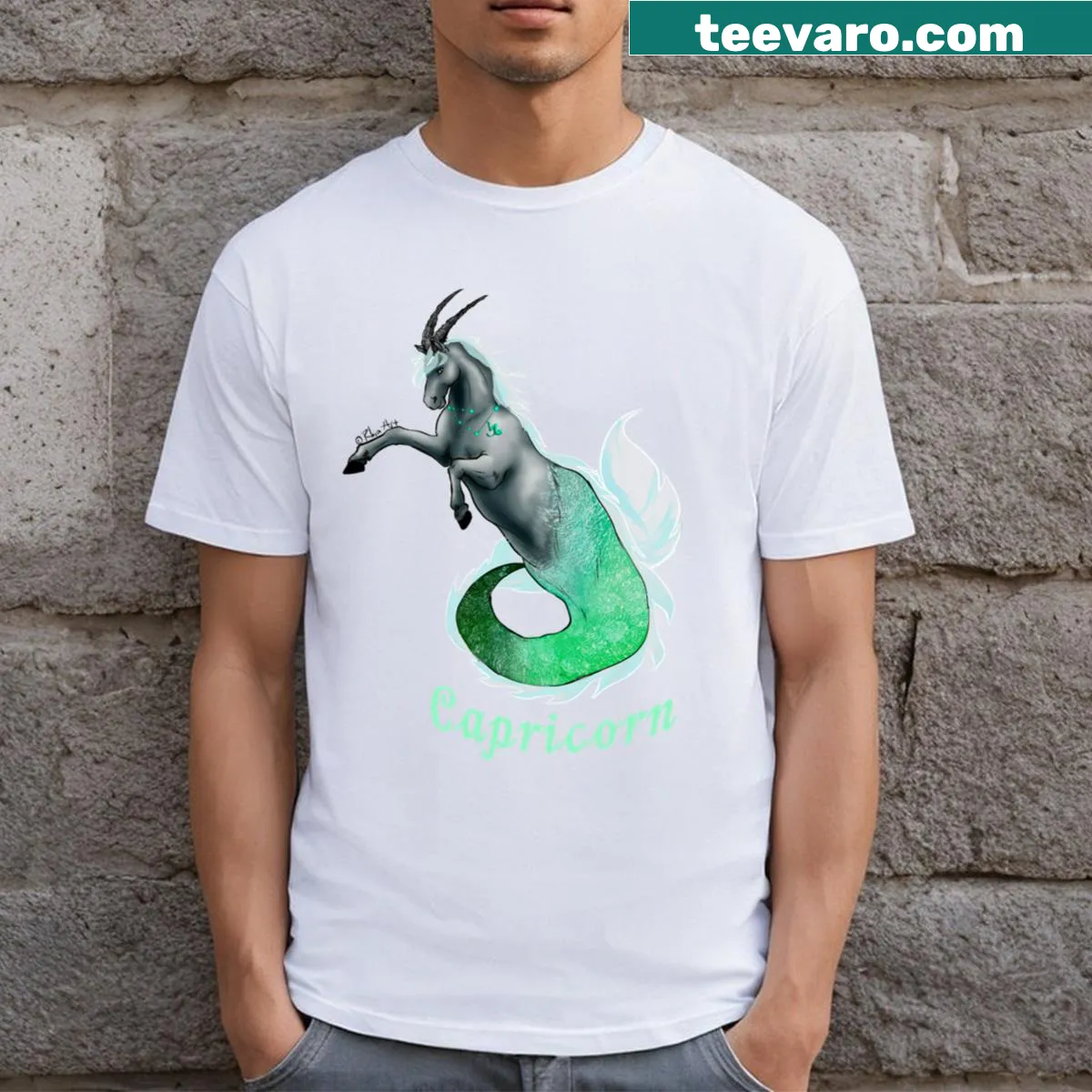 Capricorn zodiac sign illustration on a T-shirt — on a men's t-shirt