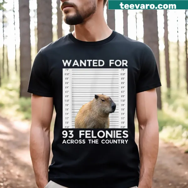 Humorous capybara mugshot design on a playful t-shirt