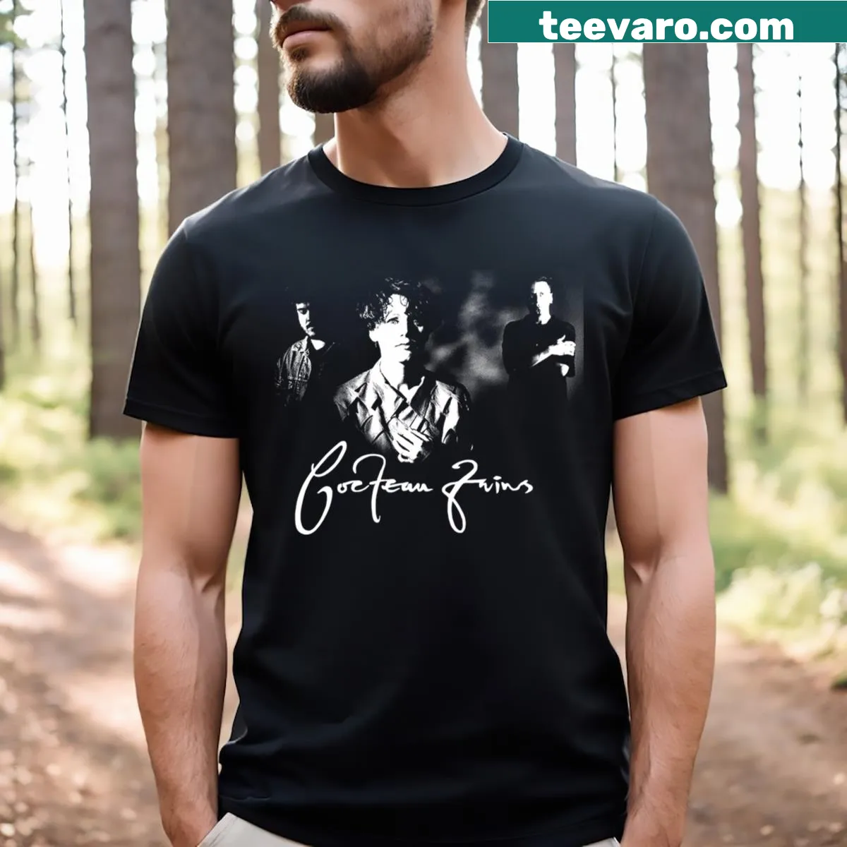 Vintage-style t-shirt inspired by the Cocteau Twins — on a men's t-shirt